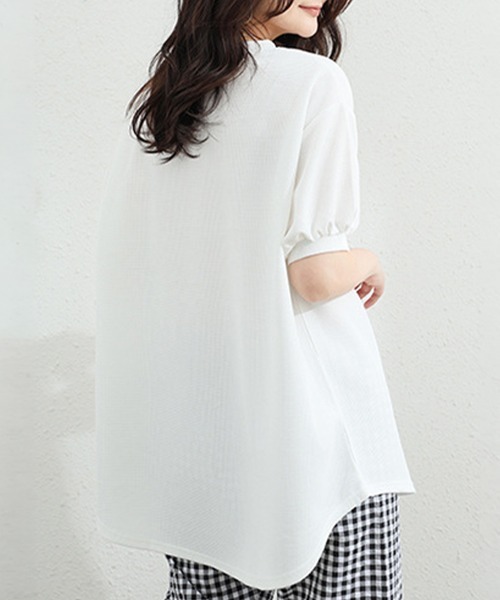 Miniministore(ミニミニストア)の「ワッフルTシャツ半袖レディースゆったり夏(Tシャツ/カットソー・レディース・グレー/サックスブルー/イエロー/グリーン/ベージュ/ブラック/ホワイト・FREE)」の18枚目の写真