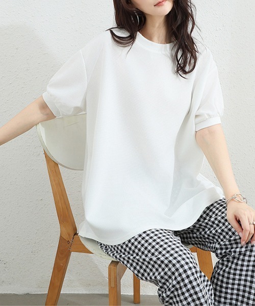Miniministore(ミニミニストア)の「ワッフルTシャツ半袖レディースゆったり夏(Tシャツ/カットソー・レディース・グレー/サックスブルー/イエロー/グリーン/ベージュ/ブラック/ホワイト・FREE)」の17枚目の写真