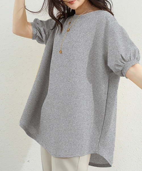Miniministore(ミニミニストア)の「ワッフルTシャツ半袖レディースゆったり夏(Tシャツ/カットソー・レディース・グレー/サックスブルー/イエロー/グリーン/ベージュ/ブラック/ホワイト・FREE)」の12枚目の写真