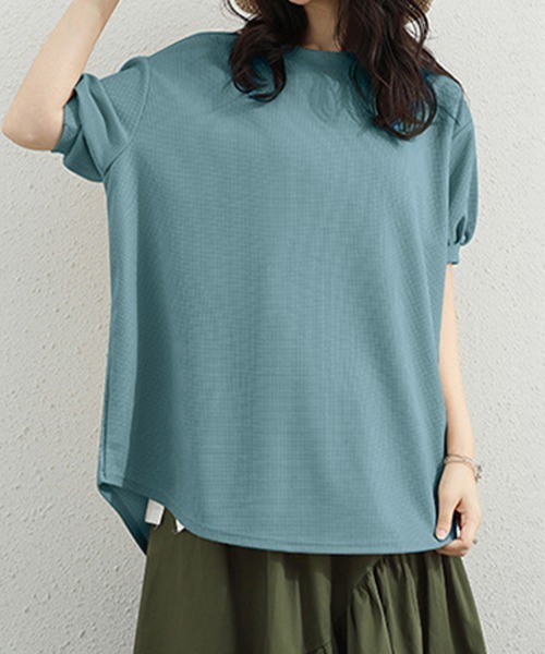 Miniministore(ミニミニストア)の「ワッフルTシャツ半袖レディースゆったり夏(Tシャツ/カットソー・レディース・グレー/サックスブルー/イエロー/グリーン/ベージュ/ブラック/ホワイト・FREE)」の11枚目の写真
