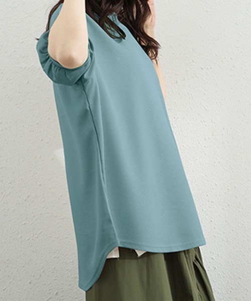 Miniministore(ミニミニストア)の「ワッフルTシャツ半袖レディースゆったり夏(Tシャツ/カットソー・レディース・グレー/サックスブルー/イエロー/グリーン/ベージュ/ブラック/ホワイト・FREE)」の10枚目の写真