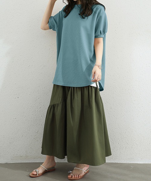 Miniministore(ミニミニストア)の「ワッフルTシャツ半袖レディースゆったり夏(Tシャツ/カットソー・レディース・グレー/サックスブルー/イエロー/グリーン/ベージュ/ブラック/ホワイト・FREE)」の9枚目の写真