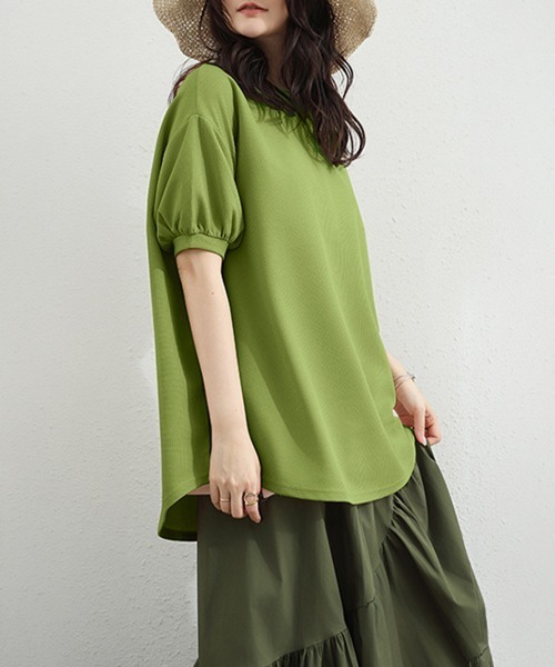 Miniministore(ミニミニストア)の「ワッフルTシャツ半袖レディースゆったり夏(Tシャツ/カットソー・レディース・グレー/サックスブルー/イエロー/グリーン/ベージュ/ブラック/ホワイト・FREE)」の8枚目の写真