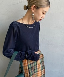 [nenom/ネノム] シアーベロア ボートネックロングスリーブTシャツ