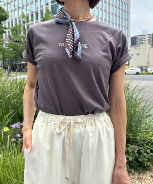 Jena espace merveilleux（ジェナ　エスパスメルヴェイユ）の「フロッキーロゴTシャツ（Tシャツ/カットソー・レディース・オフホワイト/チャコールグレー/ベージュ・FREE）」の2枚目の写真