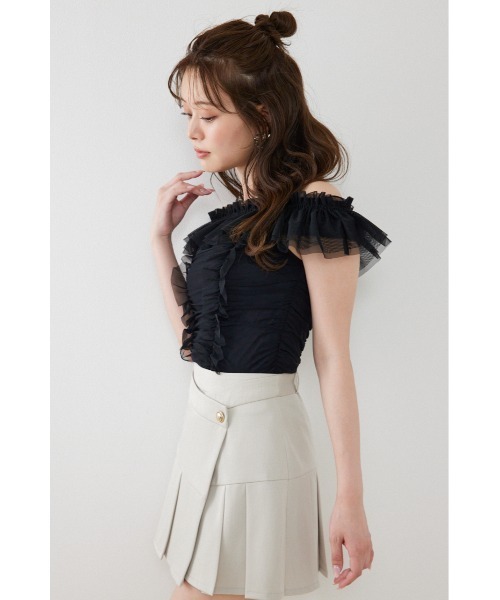 rienda(リエンダ)の「フリルオフショルカットトップス 夏服(Tシャツ/カットソー・レディース・ブラック/ホワイト/グレー・FREE)」の18枚目の写真