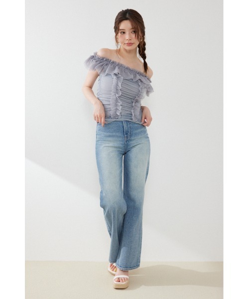 rienda(リエンダ)の「フリルオフショルカットトップス 夏服(Tシャツ/カットソー・レディース・ブラック/ホワイト/グレー・FREE)」の21枚目の写真