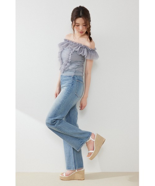 rienda(リエンダ)の「フリルオフショルカットトップス 夏服(Tシャツ/カットソー・レディース・ブラック/ホワイト/グレー・FREE)」の22枚目の写真