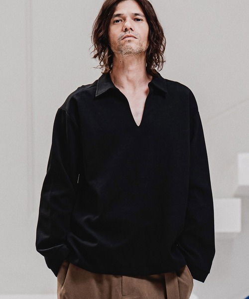 CAMBIO（カンビオ）の「ms6574-Ripple Knit Skipper Polo スキッパーポロシャツ(A72326cmb)（ポロシャツ・メンズ・ホワイト/オートミール/ブラック/ミックスグレー・S/M/L）」の3枚目の写真