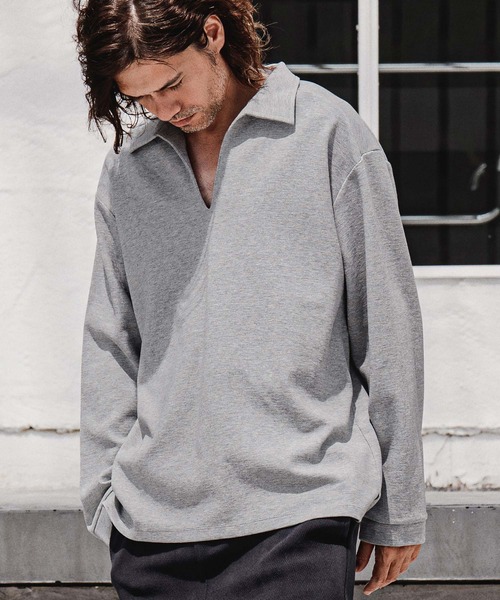CAMBIO（カンビオ）の「ms6574-Ripple Knit Skipper Polo スキッパーポロシャツ(A72326cmb)（ポロシャツ・メンズ・ホワイト/オートミール/ブラック/ミックスグレー・S/M/L）」の9枚目の写真