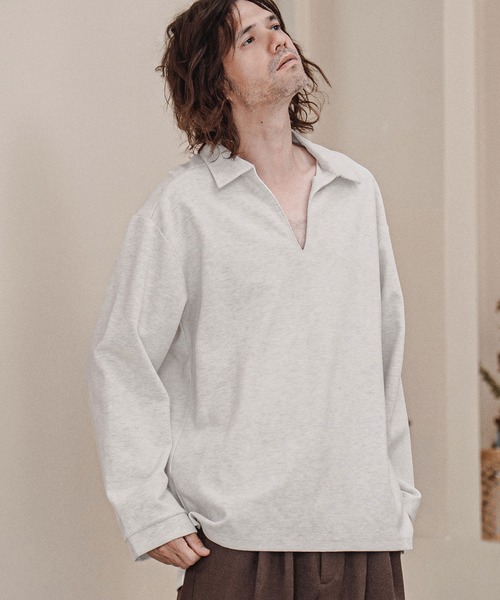 CAMBIO（カンビオ）の「ms6574-Ripple Knit Skipper Polo スキッパーポロシャツ(A72326cmb)（ポロシャツ・メンズ・ホワイト/オートミール/ブラック/ミックスグレー・S/M/L）」の13枚目の写真