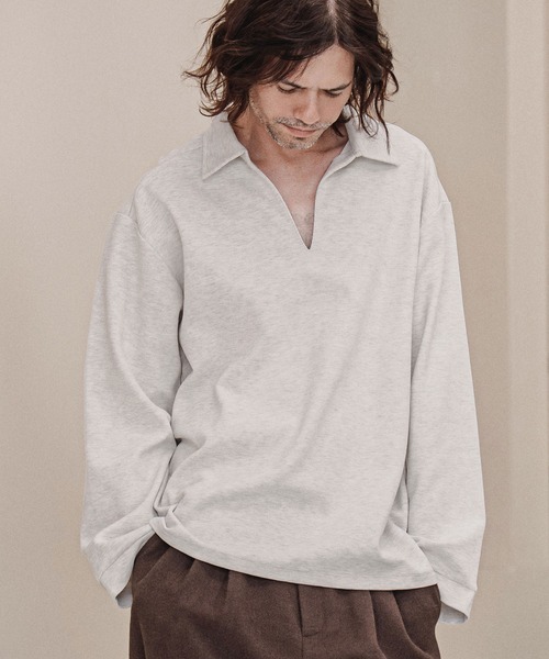 CAMBIO（カンビオ）の「ms6574-Ripple Knit Skipper Polo スキッパーポロシャツ(A72326cmb)（ポロシャツ・メンズ・ホワイト/オートミール/ブラック/ミックスグレー・S/M/L）」の14枚目の写真