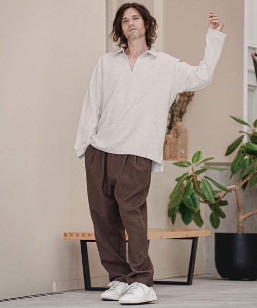 CAMBIO（カンビオ）の「ms6574-Ripple Knit Skipper Polo スキッパーポロシャツ(A72326cmb)（ポロシャツ・メンズ・ホワイト/オートミール/ブラック/ミックスグレー・S/M/L）」の16枚目の写真