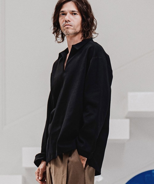 CAMBIO（カンビオ）の「ms6574-Ripple Knit Skipper Polo スキッパーポロシャツ(A72326cmb)（ポロシャツ・メンズ・ホワイト/オートミール/ブラック/ミックスグレー・S/M/L）」の17枚目の写真