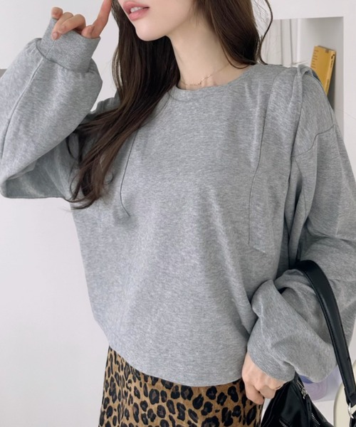 Ada.（エイダ）の「肩 フリル スウェット プルオーバー（Tシャツ/カットソー・レディース・チャコールグレー/杢グレー/アイボリー・FREE）」の9枚目の写真