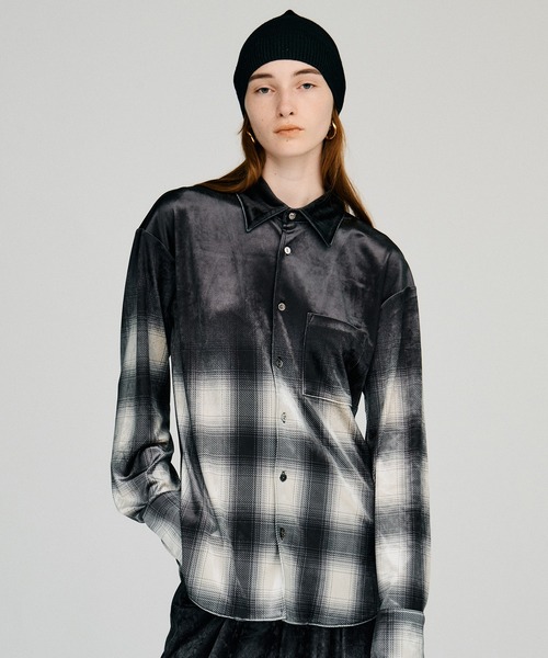 PRANK PROJECT(プランクプロジェクト)の「【2026Autumn Pre-Order】フェーデッドチェックベロアシャツ / Faded Check Velour Shirt(シャツ/ブラウス・レディース・ブラック・FREE)」の4枚目の写真