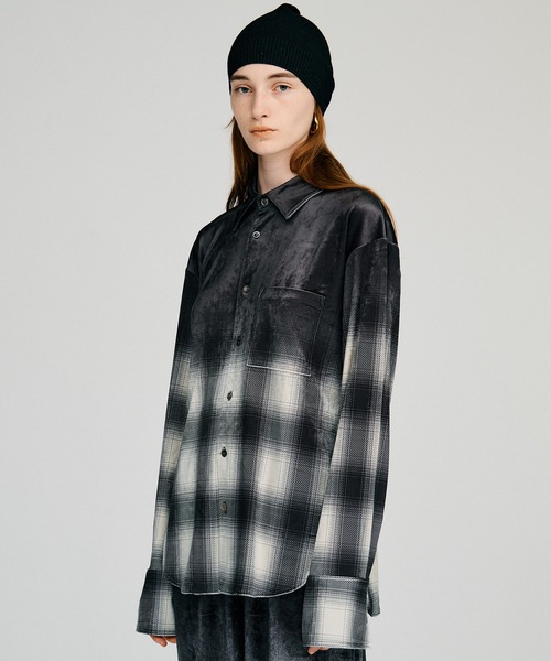 PRANK PROJECT(プランクプロジェクト)の「【2026Autumn Pre-Order】フェーデッドチェックベロアシャツ / Faded Check Velour Shirt(シャツ/ブラウス・レディース・ブラック・FREE)」の6枚目の写真