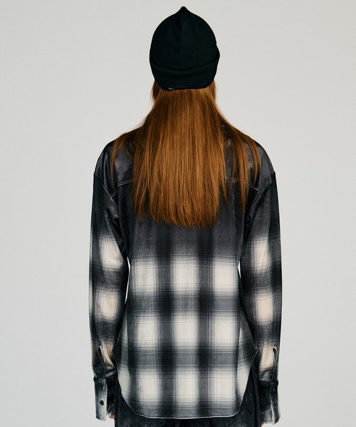 PRANK PROJECT(プランクプロジェクト)の「【2026Autumn Pre-Order】フェーデッドチェックベロアシャツ / Faded Check Velour Shirt(シャツ/ブラウス・レディース・ブラック・FREE)」の7枚目の写真