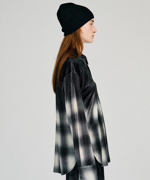 PRANK PROJECT(プランクプロジェクト)の「【2026Autumn Pre-Order】フェーデッドチェックベロアシャツ / Faded Check Velour Shirt(シャツ/ブラウス・レディース・ブラック・FREE)」の8枚目の写真