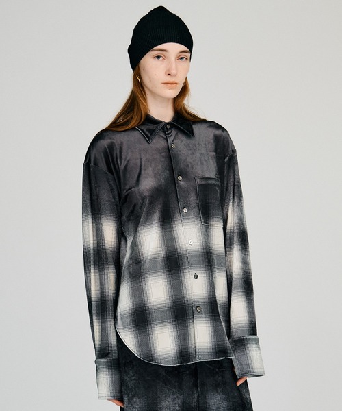 PRANK PROJECT(プランクプロジェクト)の「【2026Autumn Pre-Order】フェーデッドチェックベロアシャツ / Faded Check Velour Shirt(シャツ/ブラウス・レディース・ブラック・FREE)」の5枚目の写真