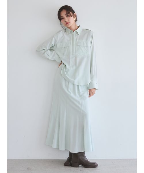 Mila Owen(ミラオーウェン)の「シルキータッチシャツ×ナロースカートSET UP(ワンピース・レディース・ミント/ブラウン/アイボリー・0/1)」の6枚目の写真