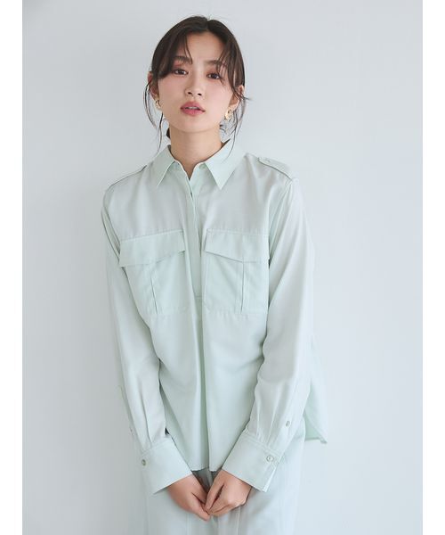 Mila Owen(ミラオーウェン)の「シルキータッチシャツ×ナロースカートSET UP(ワンピース・レディース・ミント/ブラウン/アイボリー・0/1)」の10枚目の写真