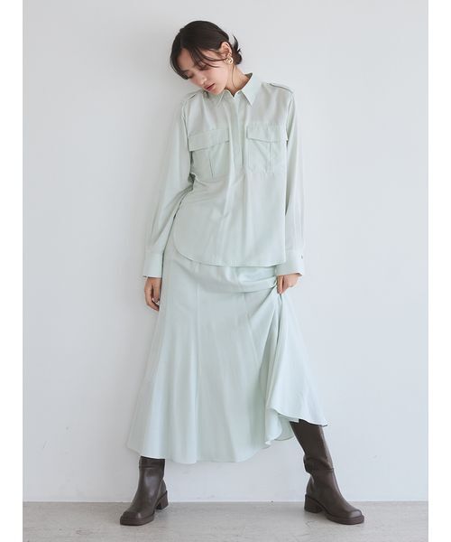 Mila Owen(ミラオーウェン)の「シルキータッチシャツ×ナロースカートSET UP(ワンピース・レディース・ミント/ブラウン/アイボリー・0/1)」の13枚目の写真
