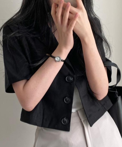 semplice(センプリチェ)の「ショートコート【韓国ファッション】(その他アウター・レディース・ベージュ/ブラック・F)」の8枚目の写真