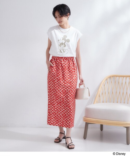 OPAQUE.CLIP(オペークドットクリップ)の「「Mickey Mouse」フロッキープリント フレンチスリーブTシャツ《洗濯機OK》(Tシャツ/カットソー・レディース・ホワイト/ダークブラウン/チャコールグレー・99)」の4枚目の写真