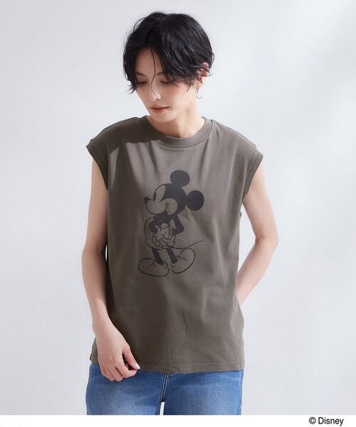 OPAQUE.CLIP(オペークドットクリップ)の「「Mickey Mouse」フロッキープリント フレンチスリーブTシャツ《洗濯機OK》(Tシャツ/カットソー・レディース・ホワイト/ダークブラウン/チャコールグレー・99)」の12枚目の写真