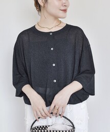 〈手洗い可能〉裾 ドロスト シアー ワイド スリーブ カーディガン