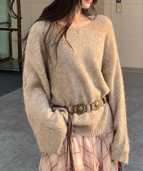 AMAJI(アマジ)の「メッシュ ルーズニットトップス(ニット/セーター・レディース・ホワイト/グレー/ベージュ・SMALL/MEDIUM/LARGE)」の3枚目の写真