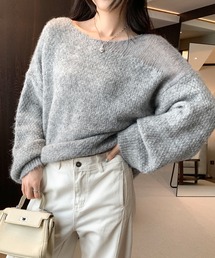 メッシュ ルーズニットトップス