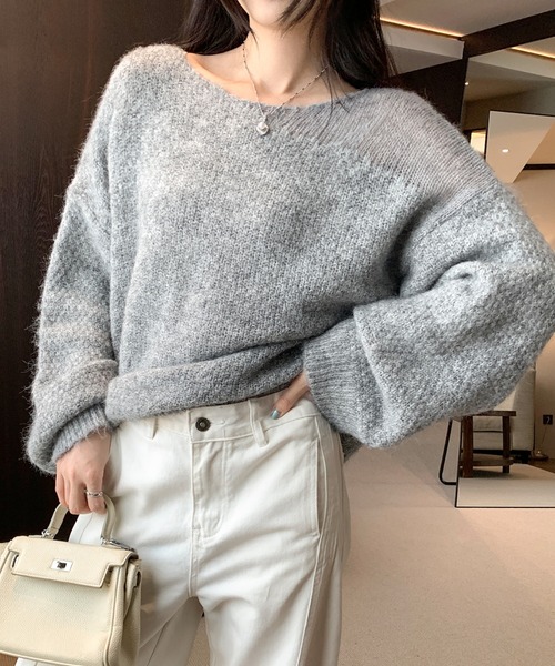 AMAJI(アマジ)の「メッシュ ルーズニットトップス(ニット/セーター・レディース・ホワイト/グレー/ベージュ・SMALL/MEDIUM/LARGE)」の2枚目の写真