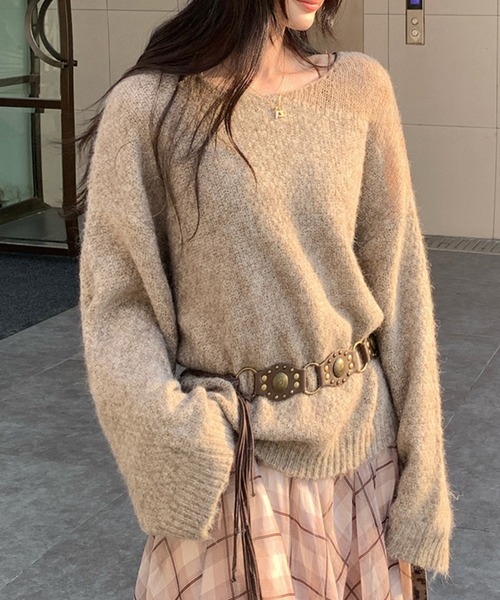AMAJI(アマジ)の「メッシュ ルーズニットトップス(ニット/セーター・レディース・ホワイト/グレー/ベージュ・SMALL/MEDIUM/LARGE)」の4枚目の写真