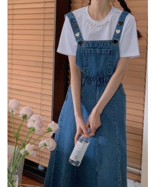 FAVORITO(ファヴォリート)の「デニムサロペットワンピース(ワンピース・レディース・ブルー・F)」の5枚目の写真