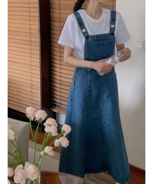 FAVORITO(ファヴォリート)の「デニムサロペットワンピース(ワンピース・レディース・ブルー・F)」の7枚目の写真