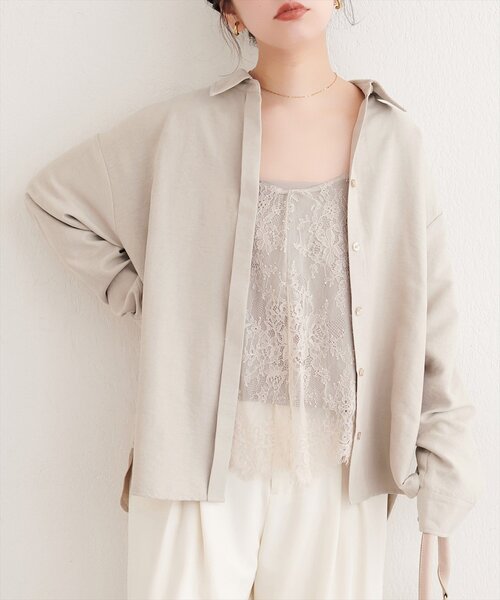 natural couture(ナチュラルクチュール)の「ピーチスキンオーバーサイズシャツ(シャツ/ブラウス・レディース・チャコールグレー/ベージュ/アイボリー/ブラウン・FREE)」の9枚目の写真