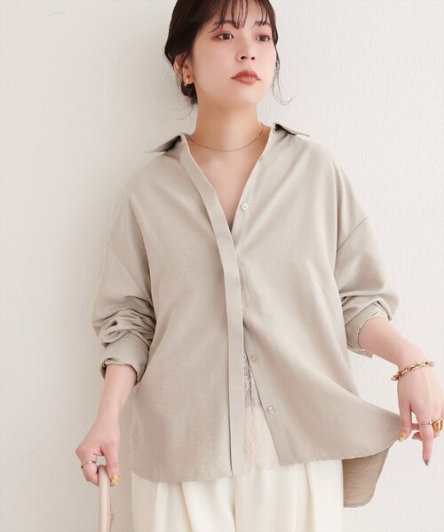 natural couture(ナチュラルクチュール)の「ピーチスキンオーバーサイズシャツ(シャツ/ブラウス・レディース・チャコールグレー/ベージュ/アイボリー/ブラウン・FREE)」の10枚目の写真