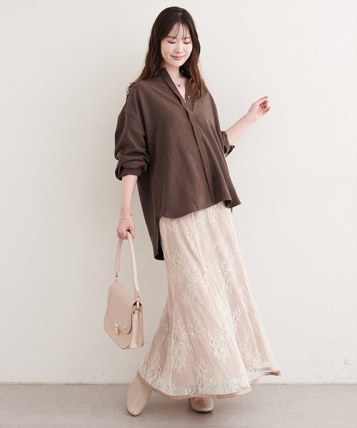 natural couture(ナチュラルクチュール)の「ピーチスキンオーバーサイズシャツ(シャツ/ブラウス・レディース・チャコールグレー/ベージュ/アイボリー/ブラウン・FREE)」の15枚目の写真