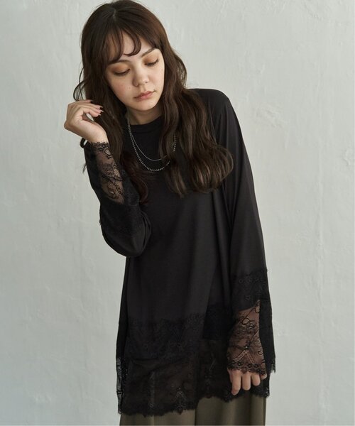 notch.（ノッチ）の「レース付きロンT（Tシャツ/カットソー・レディース・オフホワイト/ブラック・M）」の4枚目の写真