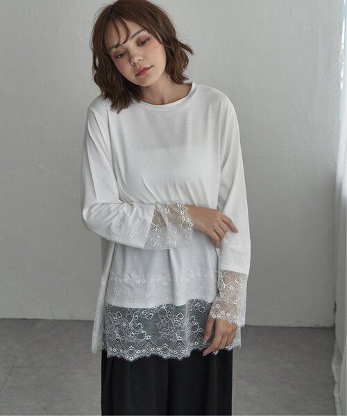 notch.（ノッチ）の「レース付きロンT（Tシャツ/カットソー・レディース・オフホワイト/ブラック・M）」の13枚目の写真