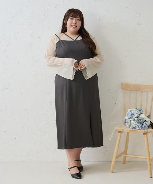 Louiosy(ルオシー)の「【Louiosy】【大きいサイズ】アソートIラインキャミワンピース(ワンピース・レディース・グレー/ホワイト系その他・4L/X-LARGE/3L)」の6枚目の写真