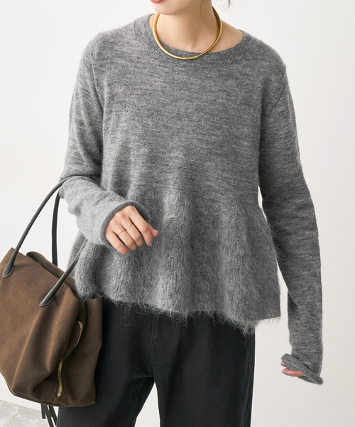 Spick & Span(スピックアンドスパン)の「《追加》モヘヤ混ペプラムニット(ニット/セーター・レディース・グレー/ブラック・FREE)」の14枚目の写真