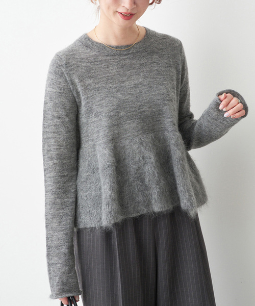 Spick & Span(スピックアンドスパン)の「《追加》モヘヤ混ペプラムニット(ニット/セーター・レディース・グレー/ブラック・FREE)」の3枚目の写真