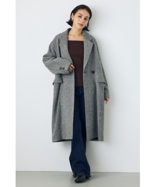 AZUL by moussy（アズールバイマウジー）の「【着丈バリエ】ヘリンボーンツイードチェスターロングコート 秋服 冬服　お尻が隠れる　体系カバー　マニッシュ（チェスターコート・レディース・ブラック系その他/ブラウン系その他・MEDIUM/SMALL）」の13枚目の写真