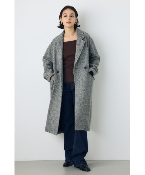 AZUL by moussy（アズールバイマウジー）の「【着丈バリエ】ヘリンボーンツイードチェスターロングコート 秋服 冬服　お尻が隠れる　体系カバー　マニッシュ（チェスターコート・レディース・ブラック系その他/ブラウン系その他・MEDIUM/SMALL）」の14枚目の写真