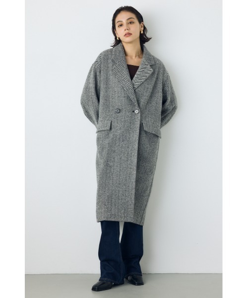 AZUL by moussy（アズールバイマウジー）の「【着丈バリエ】ヘリンボーンツイードチェスターロングコート 秋服 冬服　お尻が隠れる　体系カバー　マニッシュ（チェスターコート・レディース・ブラック系その他/ブラウン系その他・MEDIUM/SMALL）」の15枚目の写真