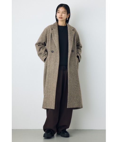 AZUL by moussy（アズールバイマウジー）の「【着丈バリエ】ヘリンボーンツイードチェスターロングコート 秋服 冬服　お尻が隠れる　体系カバー　マニッシュ（チェスターコート・レディース・ブラック系その他/ブラウン系その他・MEDIUM/SMALL）」の3枚目の写真
