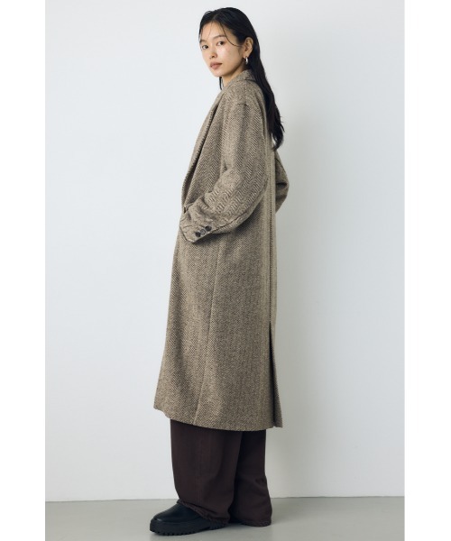 AZUL by moussy（アズールバイマウジー）の「【着丈バリエ】ヘリンボーンツイードチェスターロングコート 秋服 冬服　お尻が隠れる　体系カバー　マニッシュ（チェスターコート・レディース・ブラック系その他/ブラウン系その他・MEDIUM/SMALL）」の5枚目の写真